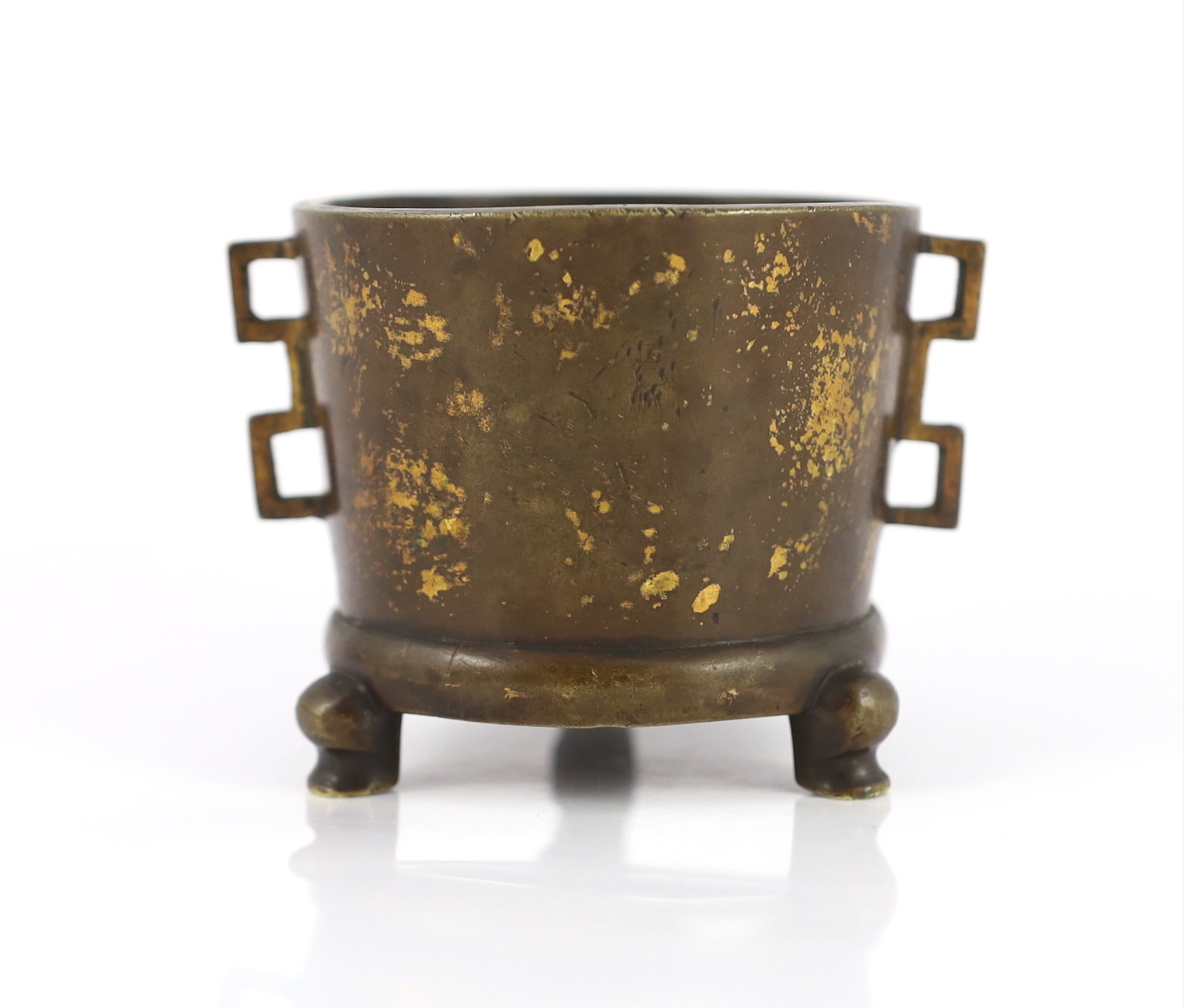 An unusual Chinese gold splashed censer, ding, Xuande mark, 17th/18th century